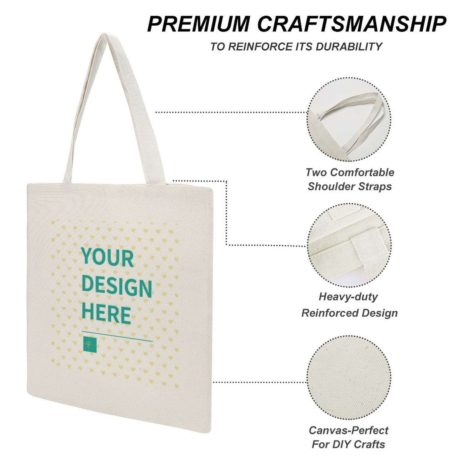 Canvas tote bag for women, customizable with DIY design. Features comfortable straps and reinforced construction.