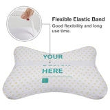 Personalized neck pillow with heart pattern, 'YOUR HERE' design, elastic band, for car, home, and office use.