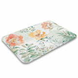 Coral velvet bath rug with watercolor floral design, non-slip for bathroom
