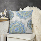 Blue and green mandala throw pillow cover, soft short plush, decorative for sofa and living room