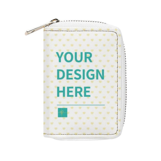 Personalized white PU leather card case with custom design area, minimalist wallet for men and women.