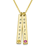 Personalized Vertical Bar Necklace, Gold-plated with Engraved Initials & Gemstones, Custom Gift
