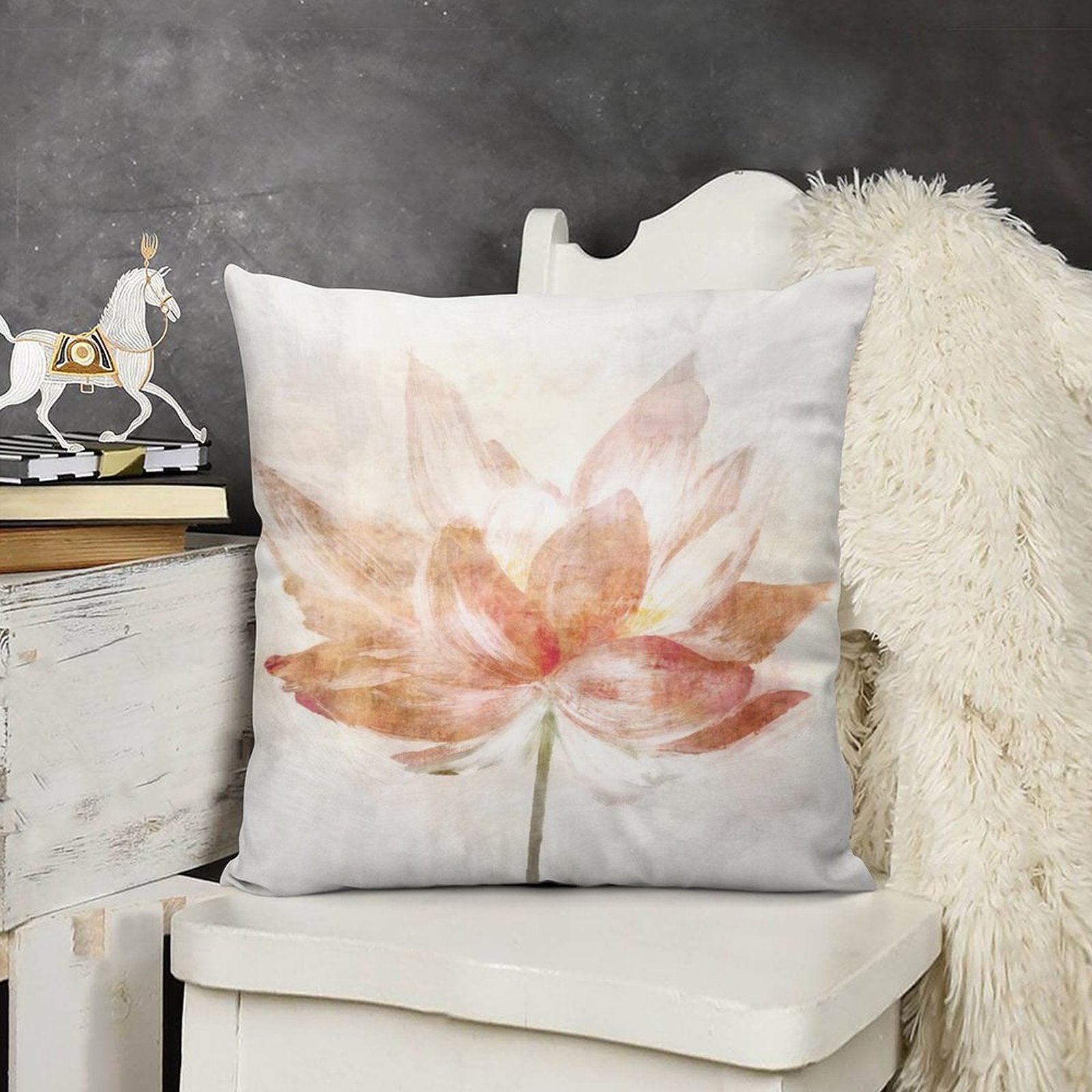 Lotus flower design plush pillow cover for sofa decor, soft short plush material