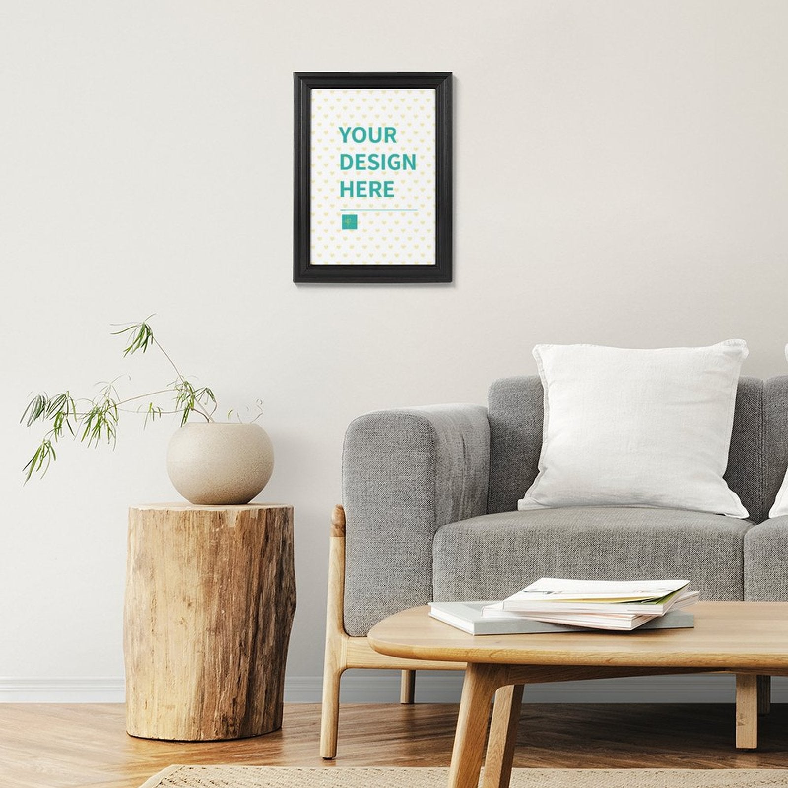 Customizable canvas print in black frame with YOUR DESIGN HERE text, personalized wall art for home decor, MyArtsyGift