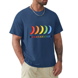 Men's blue cotton t-shirt featuring a rainbow banana graphic, crew neck tee, MyArtsyGift classic design.