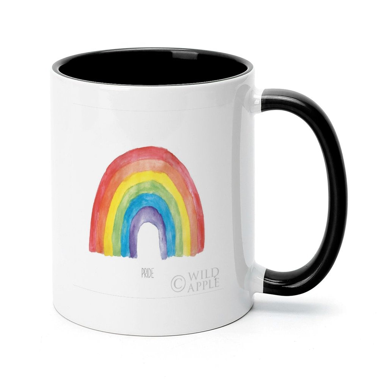 Personalized White Ceramic Mug - Rainbow Pride Design, Black Handle, Customizable Gift from MyArtsyGift