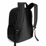 Black kids backpack with side pocket, adjustable straps, and durable polyester material, perfect for school.