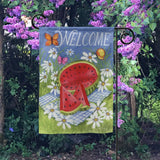 Summertime welcome garden flag with watermelon, daisies, and butterflies for yard decor