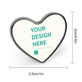 Customizable heart-shaped alloy lapel pin with 'Your Design Here' text, perfect for personalized gifts.