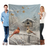 Winter Seasons I Flannel Blanket with Cardinal Bird design, made in USA, perfect gift