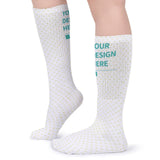 Customizable white socks with heart pattern & YOUR DESIGN HERE design, great personalized gifts for men & women.