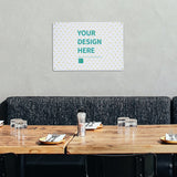 Personalized aluminum sign with 'YOUR DESIGN HERE' in a restaurant setting, wall art home decor. Perfect for customization.