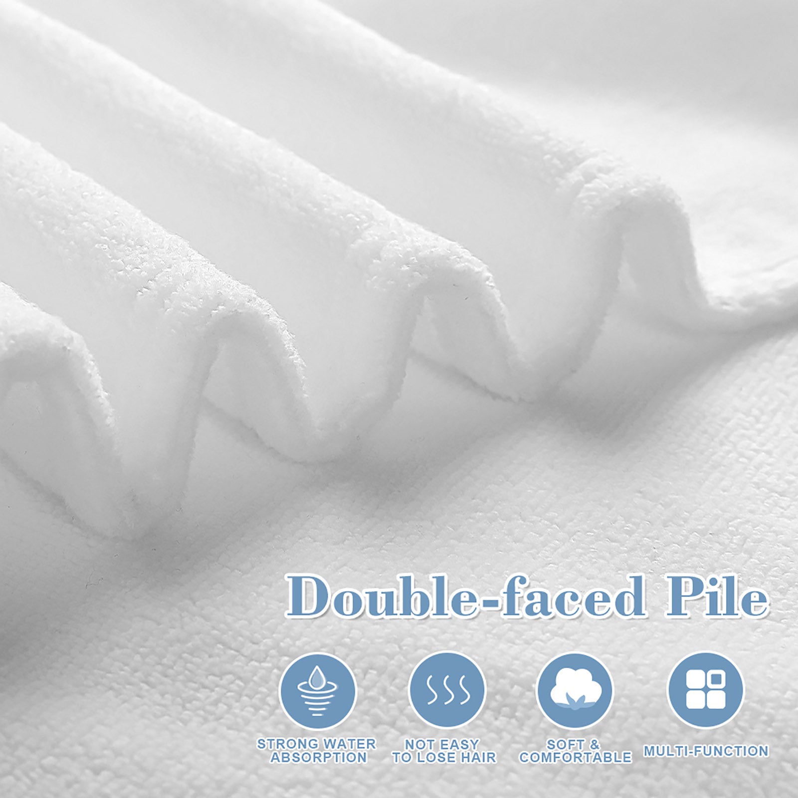 White microfiber beach towel detail, emphasizing softness and water absorption. Perfect beach accessory.