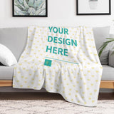 Customizable flannel blanket with heart pattern and 'YOUR DESIGN HERE' text, perfect gift
