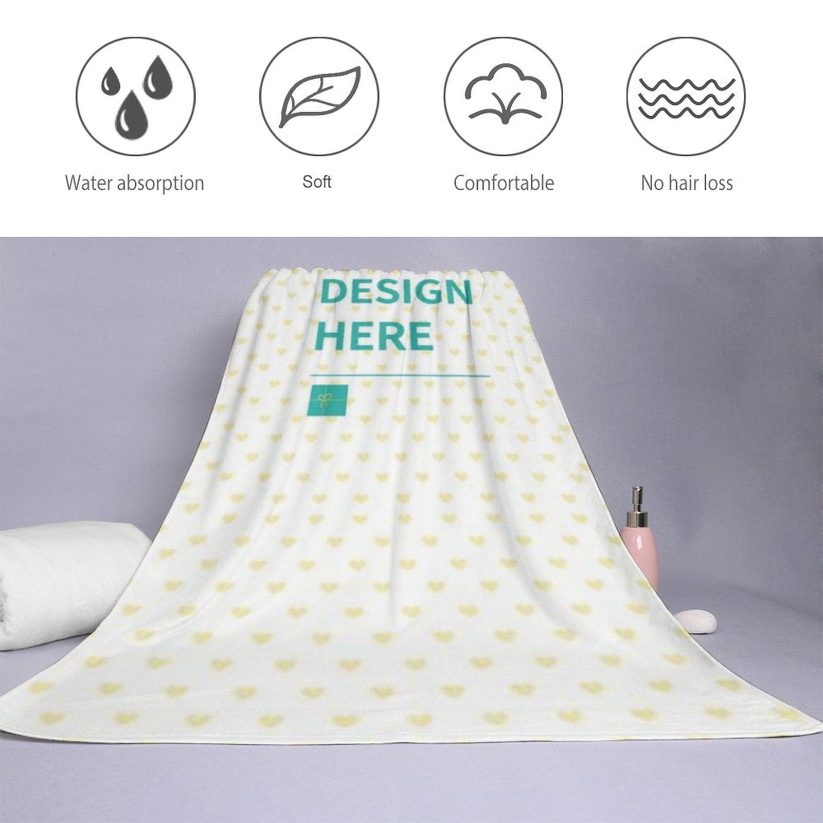 Custom beach towel with heart design for swimming. Personalized photo bath towel, made of polyester material.