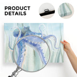 Undersea octopus canvas print, showing product details with magnifying glass, professional canvas material, ready to hang