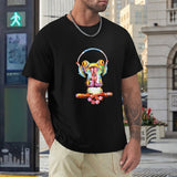 Black crew neck t-shirt featuring colorful frog graphic, MyArtsyGift, men's classic tee.