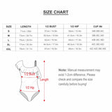 Custom one-piece swimsuit size chart with bust, hip and length measurements, check sizes before buying.