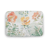 Coral velvet bath rug with watercolor floral design. Non-slip, quick-drying, and suitable for bathroom, kitchen, or bedroom.