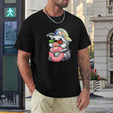 Men's black short sleeve crew neck t-shirt with pig graphic, MyArtsyGift classic tee.