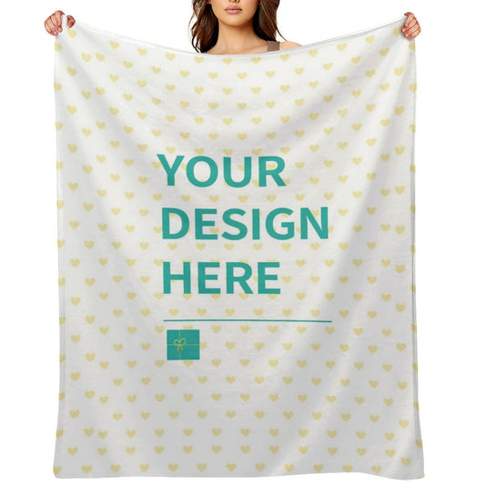 Customizable fleece blanket with heart pattern and Your Design Here text