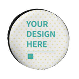 Custom tire cover with "YOUR DESIGN HERE" design for trailer, truck, SUV, and all vehicles.