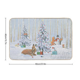 Personalized Christmas Critters Floor Mat, Winter scene with deer, fox, snowman, and trees. Non-slip washable rug, 40x60cm.