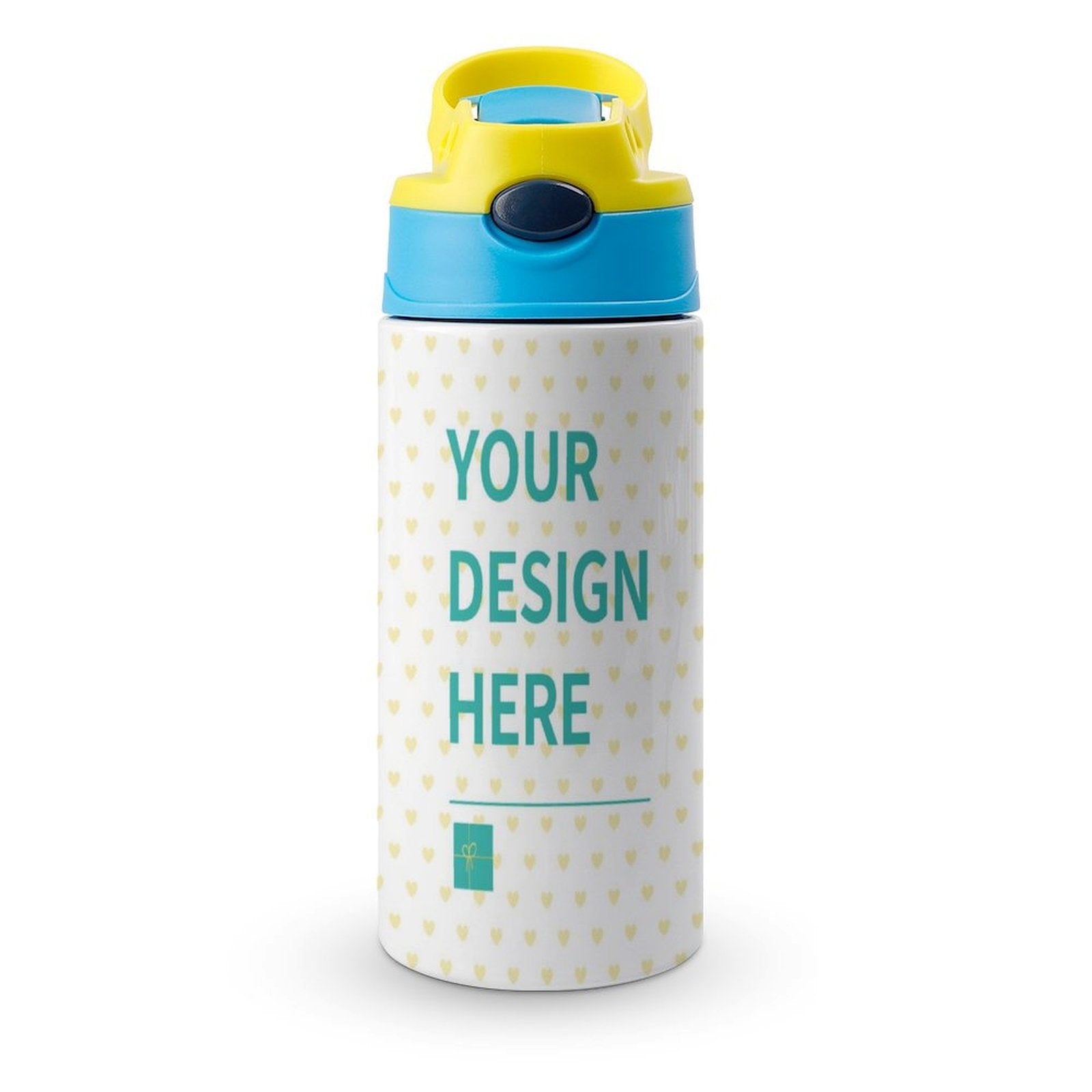 Kids' insulated water bottle with custom design, leak-proof toddler cup with straw and lid.
