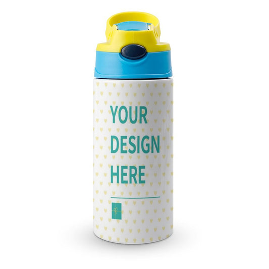 Kids' insulated water bottle with custom design, leak-proof toddler cup with straw and lid.
