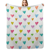 Lamb wool fleece blanket with colorful heart pattern for bed, sofa, couch, or travel. Soft and cozy.