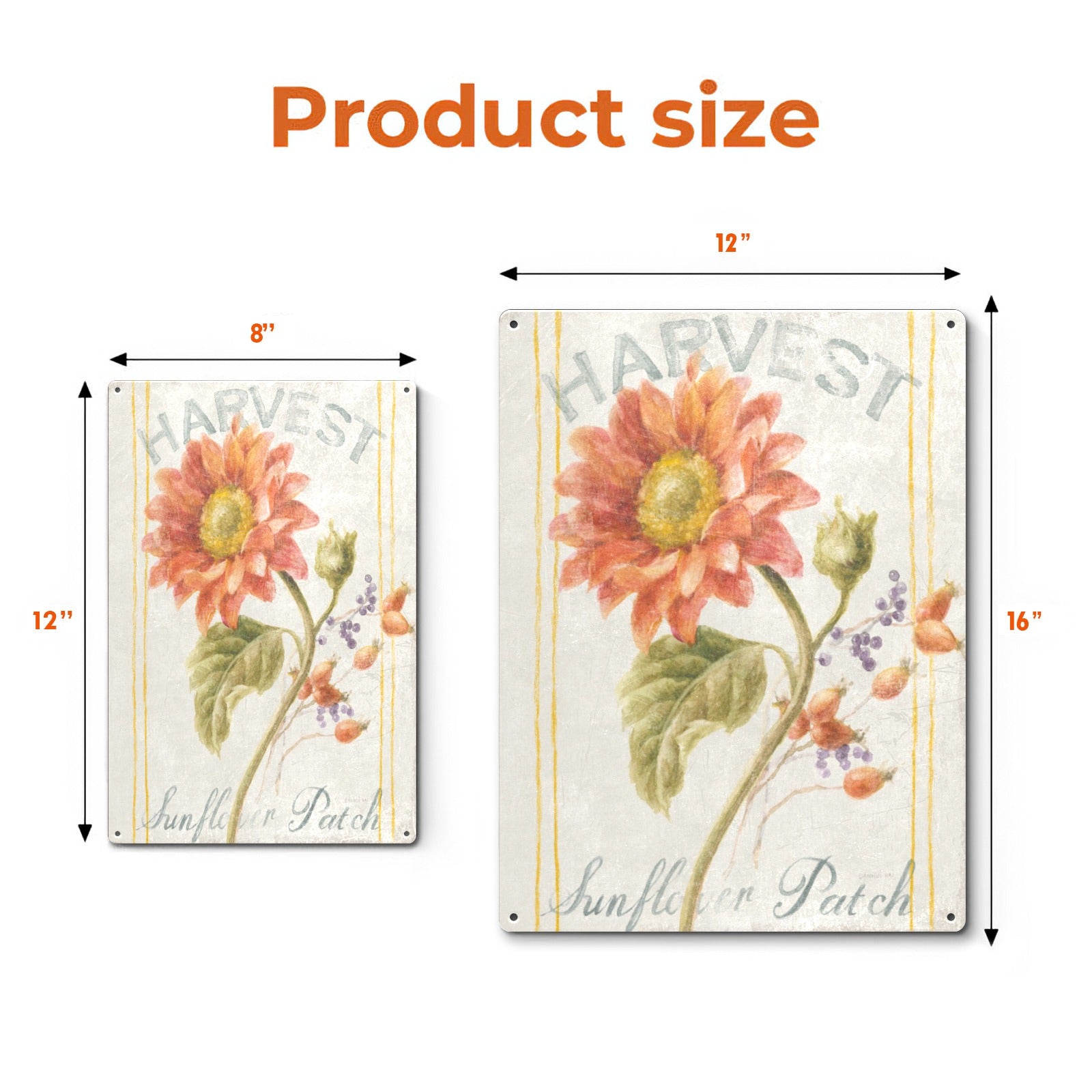 Harvest Sunflower Patch Metal Sign product image, iron wall art with floral illustration.