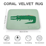 Coral velvet rug with green alligator design, non-slip, absorbent bath mat by Wild Apple, 40cm x 60cm