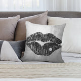 Luxury plush pillow cover with black lips design and diamond detail, perfect for sofa or bed decor