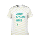 Custom Men's Short-Sleeve T-Shirt with 'YOUR DESIGN HERE' in teal, white polyester, MyArtsyGift
