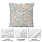 Plush mandala pillow cover with soft fabric, in gray, beige, and yellow, perfect for living room and couch decor.