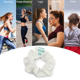 Custom scrunchie with "YOUR DESIGN HERE" text, suitable for various hairstyles. Personalized hair ties hair bands for women.