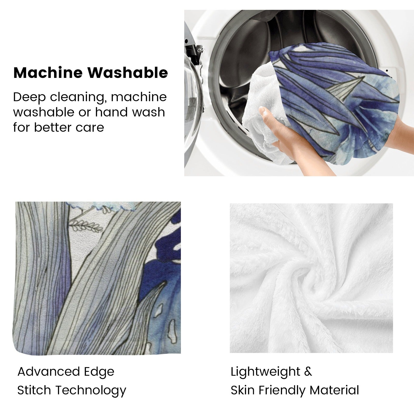 Blue tropical plants flannel blanket, machine washable, lightweight, and skin-friendly material.