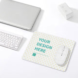 Customizable leather mouse pad with YOUR DESIGN HERE text and heart pattern, ideal for home or office use.