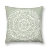 Sage Green Mandala Throw Pillow Cover. Soft short plush pillow cover, ideal for sofa, couch, or living room decor.