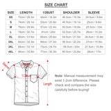 Size chart for custom men's short sleeve button down shirts, including length, bust, shoulder, and sleeve measurements.