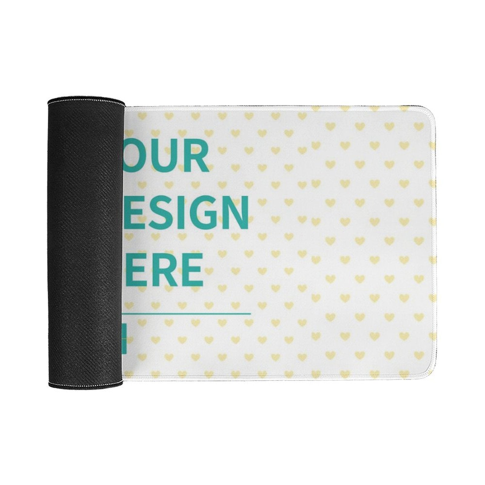 Customizable mousepad with heart pattern, featuring Your Design Here. Durable rubber desk mat for office and home use.