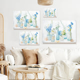 Beach Cottage Blue Florals Canvas Print Set, watercolor floral art for home decor, made in USA