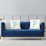 Custom pillow cases with your design on a blue sofa, bedroom decor, polyester pillowcases