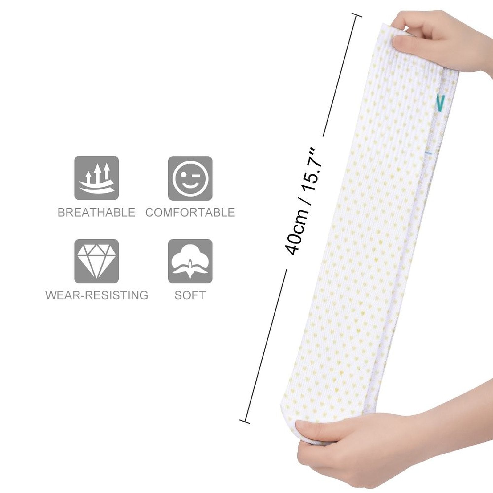 Customizable knee-high socks for men and women with heart pattern, breathable and soft, perfect gifts.