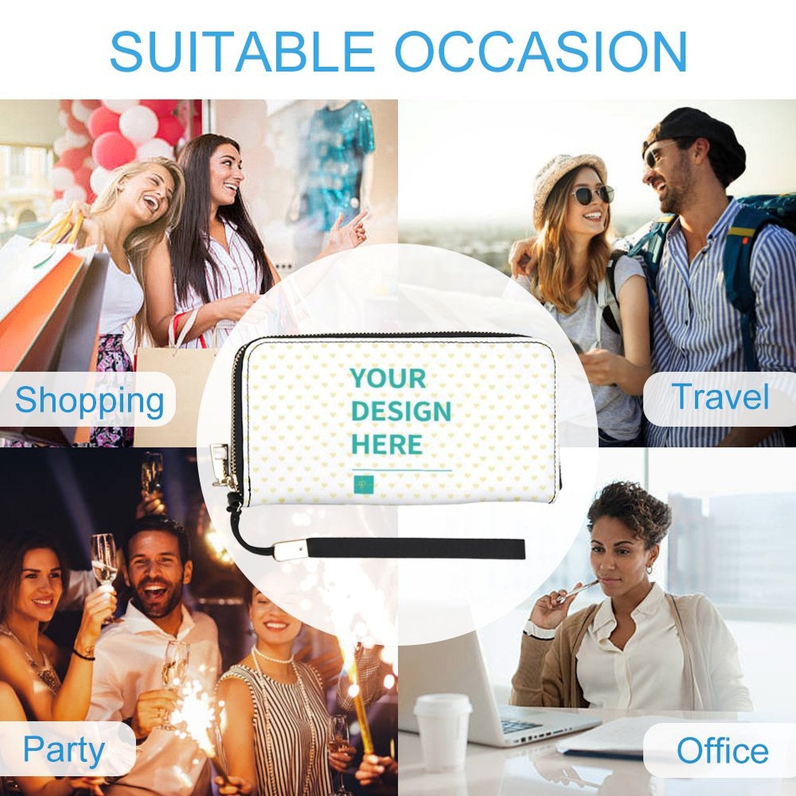 Personalized PU leather long wallet with your design, suitable for travel, office, party, shopping, perfect gift.