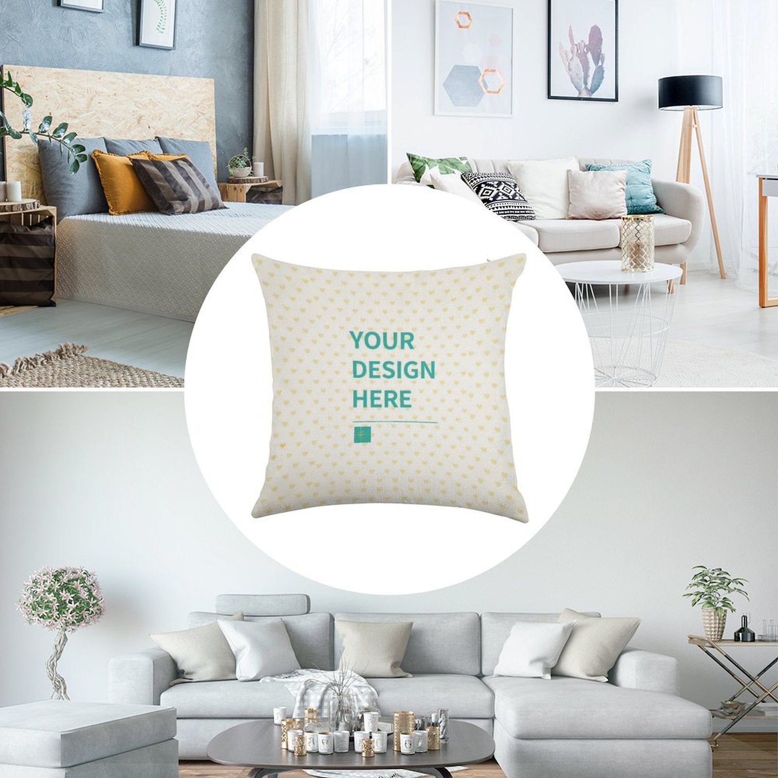 Customizable linen throw pillow case with 'YOUR DESIGN HERE' for living room decor | MyArtsyGift