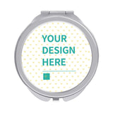 Customizable compact mirror with silver frame, featuring your design, perfect gift.