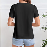 Black women's short sleeve crewneck t-shirt back view, casual style, MyArtsyGift