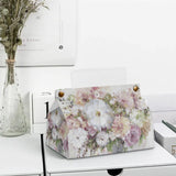 Rectangular floral PU tissue box cover, stylish design for home and office, practical tissue holder