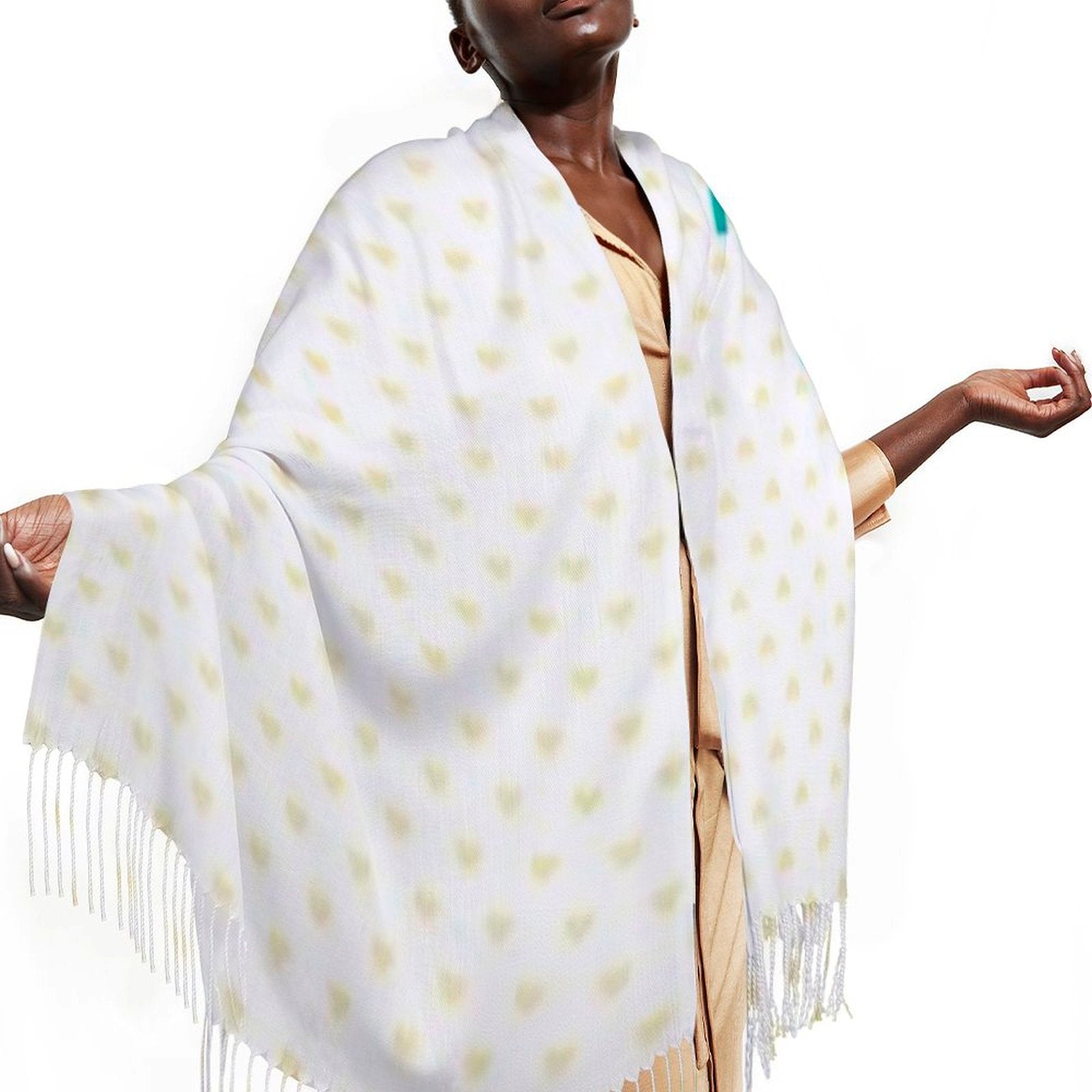 Custom scarf for women with heart pattern and fringe; soft imitation cashmere winter shawl.